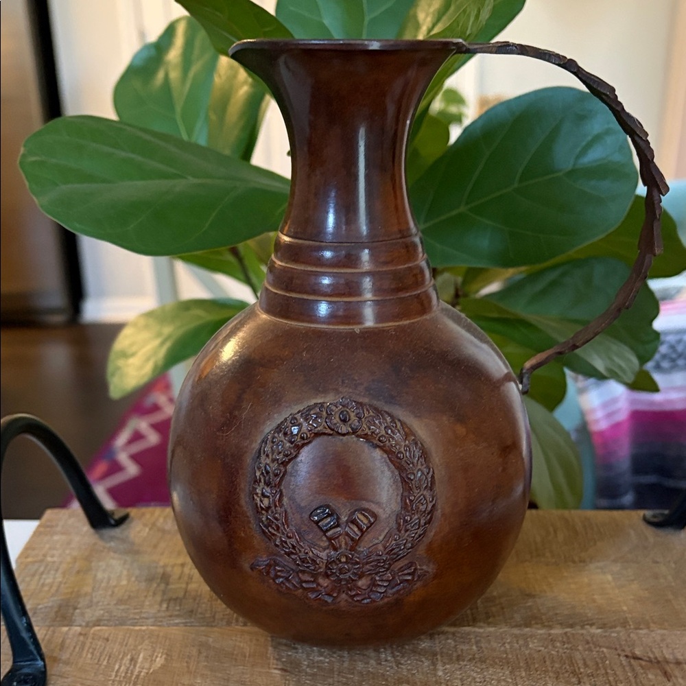 Vintage-Style Brown Decorative Metal Pitcher Vase